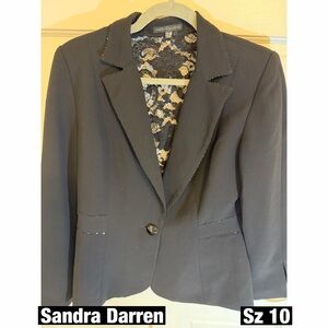 Sandra Darren Elegant Party Jacket with lace Back Sequined Beaded edges Sz 10